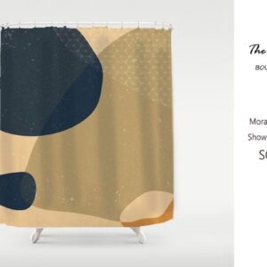 Abstract Art Shower Curtain, Color Blocks, Nordic Style Minimalism, Partitian Curtains, Green, Navy Blue.