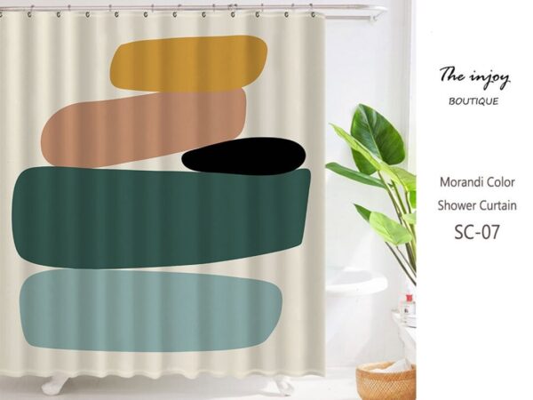 Abstract Color Block Shower Curtain, Abstract Boho Shower Curtain Blue Green Yellow Pink, Bohemian Bathroom Decor