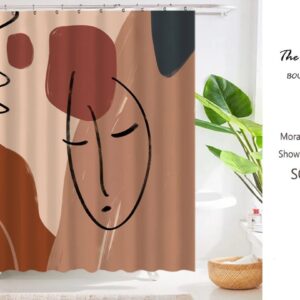 Abstract Female Face Line Art Shower Curtain, Feminization Decor Bathroom Set, Waterproof And Washable Shower Curtain