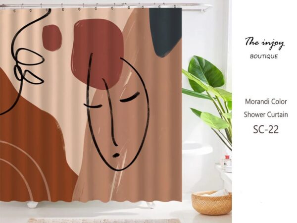 Abstract Female Face Line Art Shower Curtain, Feminization Decor Bathroom Set, Waterproof And Washable Shower Curtain
