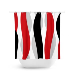Abstract Shower Curtain, Red And Black Shower Curtain, Abstract Ribbon Red Bathroom Decor, Abstract Wave Shower Curtain