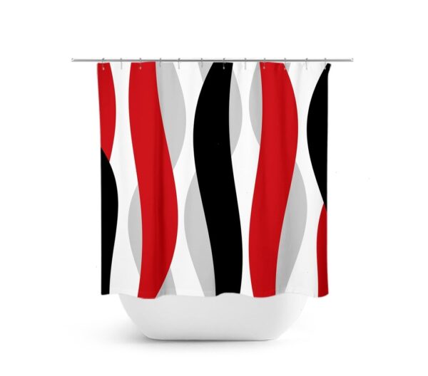 Abstract Shower Curtain, Red And Black Shower Curtain, Abstract Ribbon Red Bathroom Decor, Abstract Wave Shower Curtain