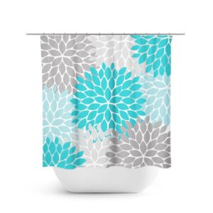 Aqua Bathroom Decor, Aqua And Gray Floral Shower Curtain, Flower Shower Decor, Turquoise Bathroom Curtain, Aqua Shower Curtain