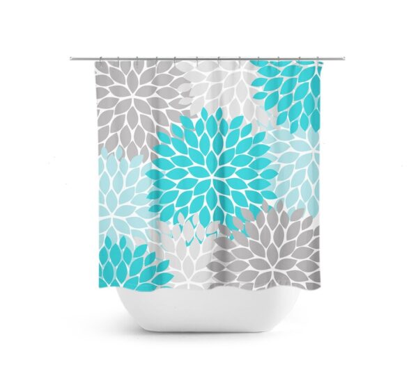 Aqua Bathroom Decor, Aqua And Gray Floral Shower Curtain, Flower Shower Decor, Turquoise Bathroom Curtain, Aqua Shower Curtain