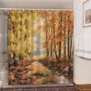 Autumn Fall Yellow Leaves Shower Curtain, Forest Trees River Landscape, Fabric Bathroom Home Decor, Bath Accessories