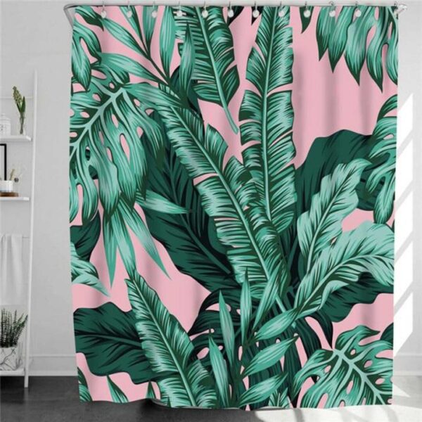 Banana Leaves Shower Curtain, Botanical Tropical Rainforest Palm Monstera Plant Fabric Bathroom Curtain, Home Bath Decor Accessories