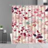 Bird In The Spring Garden Shower Curtain, Red Pink Flowers Cherry Blossom Fabric Bathroom Curtain, Home Bath Decor