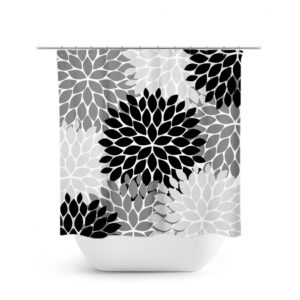 Black Floral Shower Curtain, Black And Gray Bath Curtain, Black Bathroom, Girl Bathroom Decor, Fabric Shower Curtain