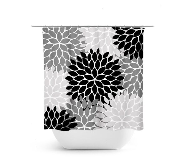 Black Floral Shower Curtain, Black And Gray Bath Curtain, Black Bathroom, Girl Bathroom Decor, Fabric Shower Curtain