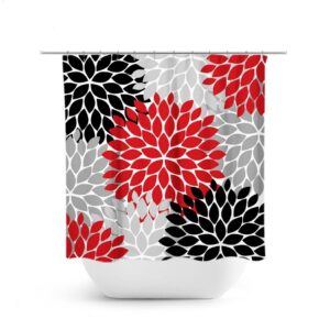 Black Red Shower Curtain, Floral Shower Curtain, Custom Bathtub Curtain, Floral Bathroom Decor, Modern Bathroom, Red Black Gray