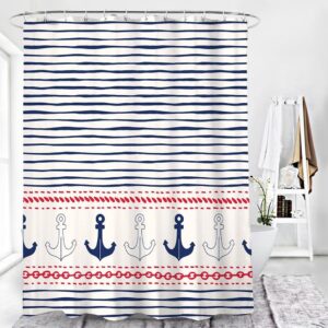 Blue Anchor Shower Curtain, Boat Ocean Beach Marine Nautical Themed Curtain, Bath Tub Curtain Accessories