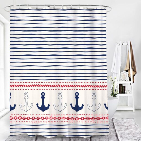 Blue Anchor Shower Curtain, Boat Ocean Beach Marine Nautical Themed Curtain, Bath Tub Curtain Accessories