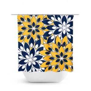 Blue And Gold Flower Burst Shower Curtain, Blue Bathroom Decor, Navy Blue Shower Curtain, Blue Yellow Bathroom, Floral Bathroom