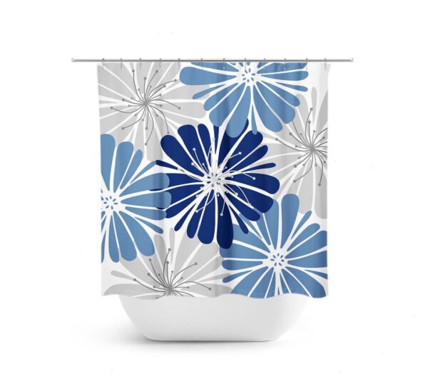Blue And Gray Shower Curtain, Blue Bathroom, Floral Bath Curtain, Fabric Shower Curtain, Girls Bathroom, Blue Gray Bathroom