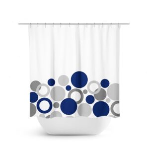 Blue And Gray Shower Curtain, Geometric Bath Curtain, Blue Bathroom, Fabric Shower Curtain, Polka Dot Curtain