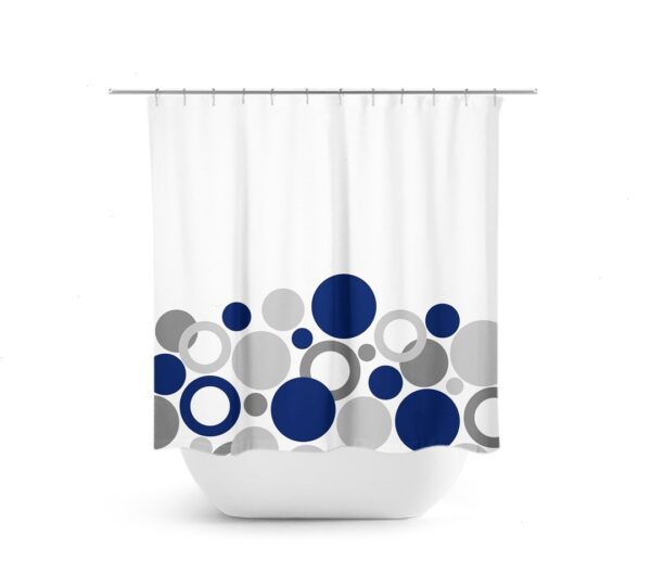 Blue And Gray Shower Curtain, Geometric Bath Curtain, Blue Bathroom, Fabric Shower Curtain, Polka Dot Curtain