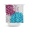 Blue And Plum Shower Curtain, Floral Shower Curtain, Fabric Shower Curtain, Floral Bathroom Decor, Plum Blue Bathroom