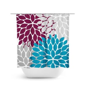 Blue And Plum Shower Curtain, Floral Shower Curtain, Fabric Shower Curtain, Floral Bathroom Decor, Plum Blue Bathroom