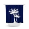 Blue And White Palm Tree Shower Curtain, Tropical Bathroom Decor, Beach House Bath Curtain, Coastal Bathroom