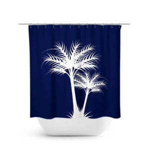 Blue And White Palm Tree Shower Curtain, Tropical Bathroom Decor, Beach House Bath Curtain, Coastal Bathroom