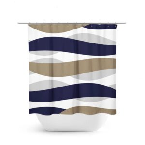 Blue Beige Gray Shower Curtain, Abstract Shower Curtain, Abstract Ribbon Blue Bathroom Decor, Abstract Wave Shower Curtain