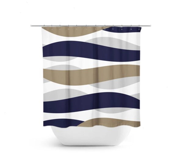 Blue Beige Gray Shower Curtain, Abstract Shower Curtain, Abstract Ribbon Blue Bathroom Decor, Abstract Wave Shower Curtain