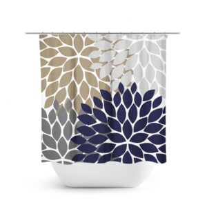Blue Beige Gray Shower Curtain, Floral Bath Curtain, Blue Bathroom, Fabric Shower Curtain, Girls Bathroom Decor, Brown Bathroom