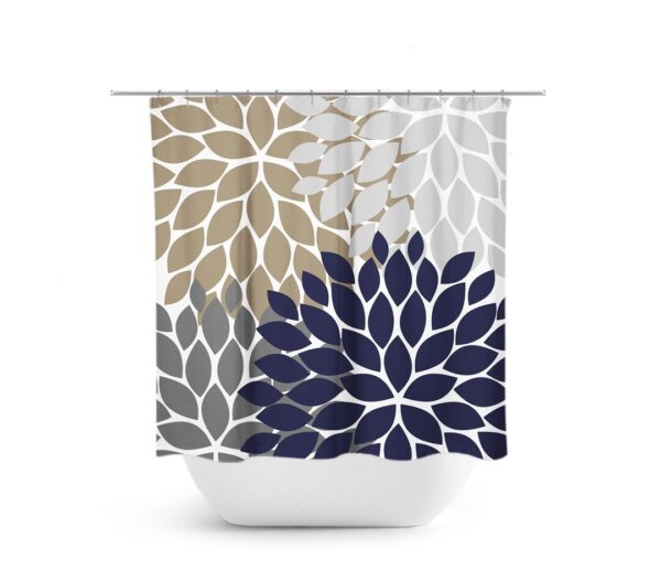 Blue Beige Gray Shower Curtain, Floral Bath Curtain, Blue Bathroom, Fabric Shower Curtain, Girls Bathroom Decor, Brown Bathroom