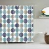 Blue Circle Line Shower Curtain, Colorful Round Gray Navy Fabric Bathroom Curtain, Home Bathroom Decor