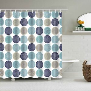 Blue Circle Line Shower Curtain, Colorful Round Gray Navy Fabric Bathroom Curtain, Home Bathroom Decor
