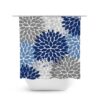 Blue Floral Shower Curtain, Blue And Gray Bath Curtain, Blue Bathroom, Girl Bathroom Decor