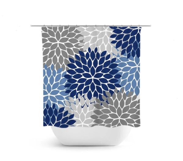 Blue Floral Shower Curtain, Blue And Gray Bath Curtain, Blue Bathroom, Girl Bathroom Decor