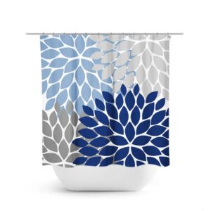 Blue Floral Shower Curtain, Blue And Gray Bath Curtain, Blue Bathroom, Girl Bathroom Decor, Fabric Shower Curtain