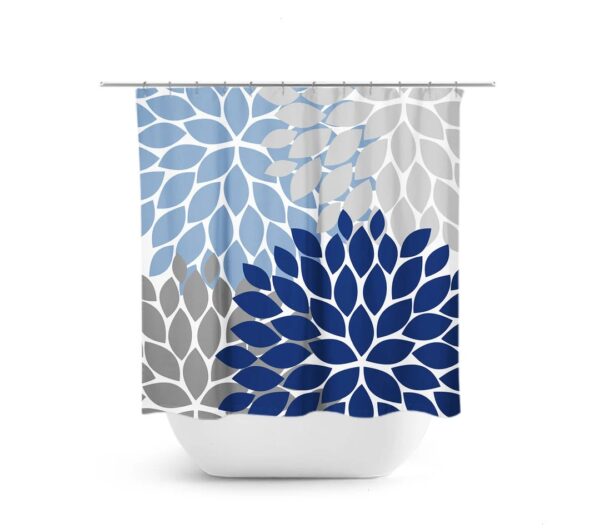 Blue Floral Shower Curtain, Blue And Gray Bath Curtain, Blue Bathroom, Girl Bathroom Decor, Fabric Shower Curtain