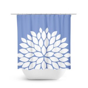 Blue Flower Shower Curtain, Periwinkle Bathroom Decor, Farmhouse Girl Bathroom Bathtub Curtain