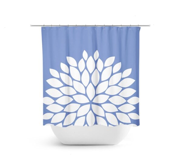 Blue Flower Shower Curtain, Periwinkle Bathroom Decor, Farmhouse Girl Bathroom Bathtub Curtain