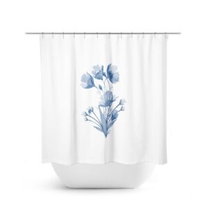 Blue Flowers Shower Curtain, Farmhouse Bathroom Decor, Flower Bath Curtain