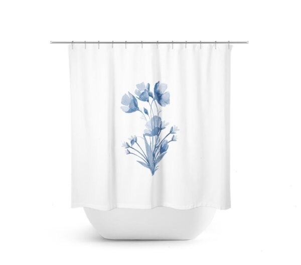 Blue Flowers Shower Curtain, Farmhouse Bathroom Decor, Flower Bath Curtain
