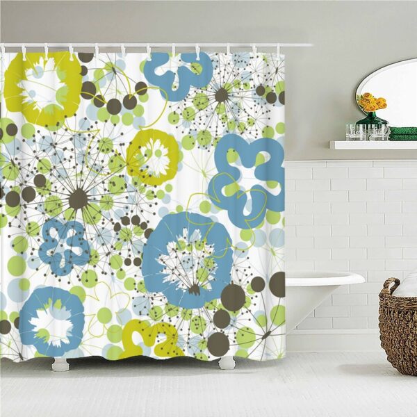 Blue Green Floral Dandelion Shower Curtain, Boho Chic Flowers Design