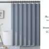 Blue Linen-Textured Polyester Thick Shower Curtain, Extra Heavy Curtain Waterproof, Small Grommets Curtains.