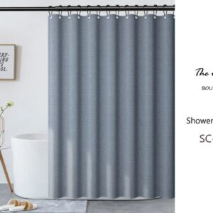 Blue Linen-Textured Polyester Thick Shower Curtain, Extra Heavy Curtain Waterproof, Small Grommets Curtains.
