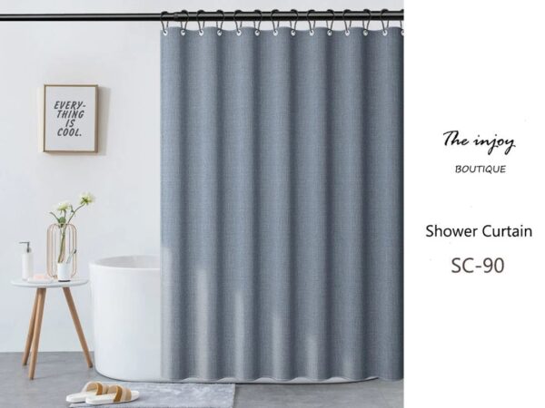 Blue Linen-Textured Polyester Thick Shower Curtain, Extra Heavy Curtain Waterproof, Small Grommets Curtains.