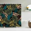 Blue Lotus Palm Leaves Shower Curtain, Botanical Tropical Green Forest, Fabric Bath Curtain