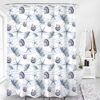 Blue Seashell Starfish Shower Curtain, Ocean Life Sea Creature Beach Pattern Fabric Bathroom Curtain, House Gift