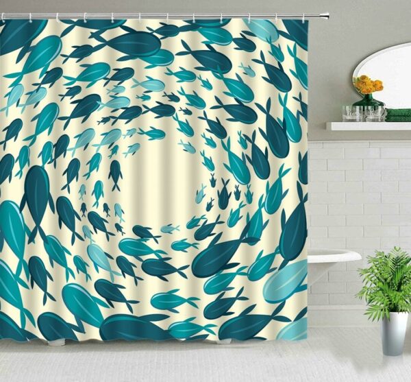 Blue Shark In Ocean Shower Curtain, Fish Underwater World Sea Beach Bathroom, Home Bath Decor, Kids Children Decor