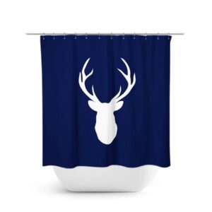 Blue Shower Curtain, Hunting Lodge Decor, Deer Head Antler Bathtub Curtain, Woodland Bathroom