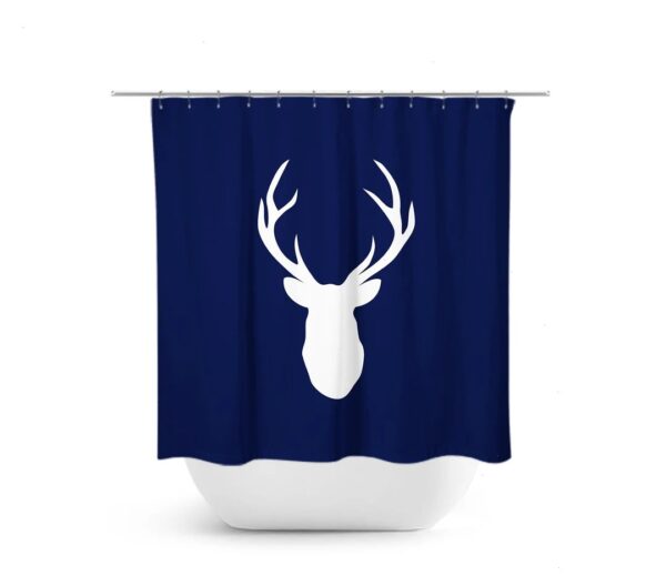 Blue Shower Curtain, Hunting Lodge Decor, Deer Head Antler Bathtub Curtain, Woodland Bathroom