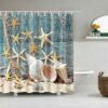 Blue Starfish Seashell Shower Curtain, Ocean Sea Creature Beach Mollusca Deep Water, Bathroom Curtain