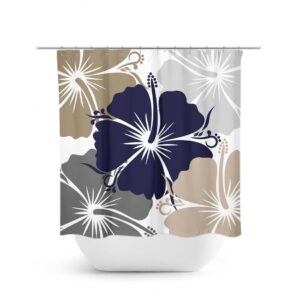 Blue Taupe Gray Shower Curtain, Floral Shower Curtain, Shower Curtain Art, Blue Bathroom Decor, Hibiscus Shower Curtain