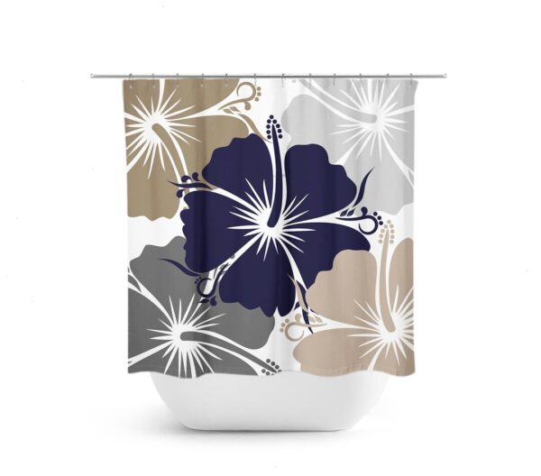 Blue Taupe Gray Shower Curtain, Floral Shower Curtain, Shower Curtain Art, Blue Bathroom Decor, Hibiscus Shower Curtain